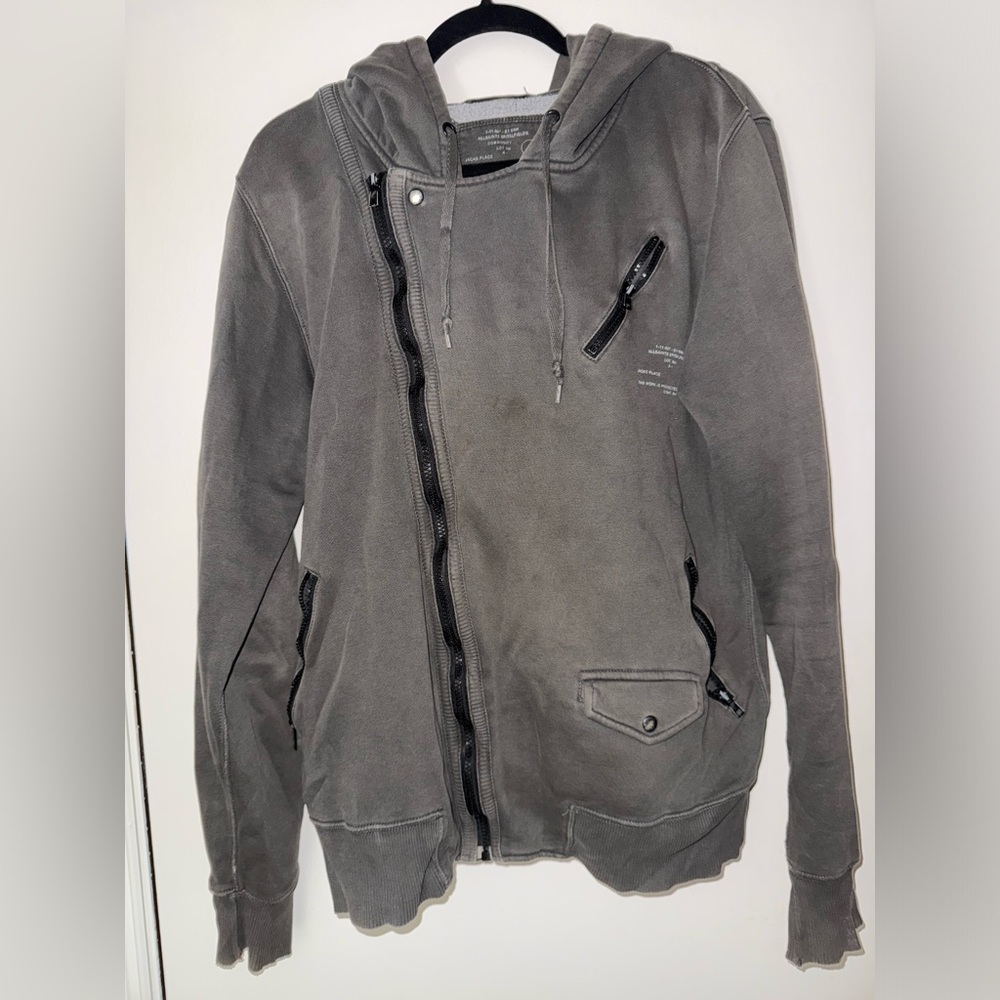 Gray Asymmetrical Zip Hoodie